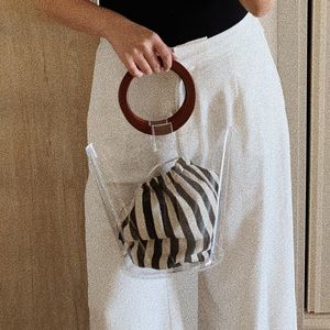Clear PVC Bucket Bag with Wood Handle
